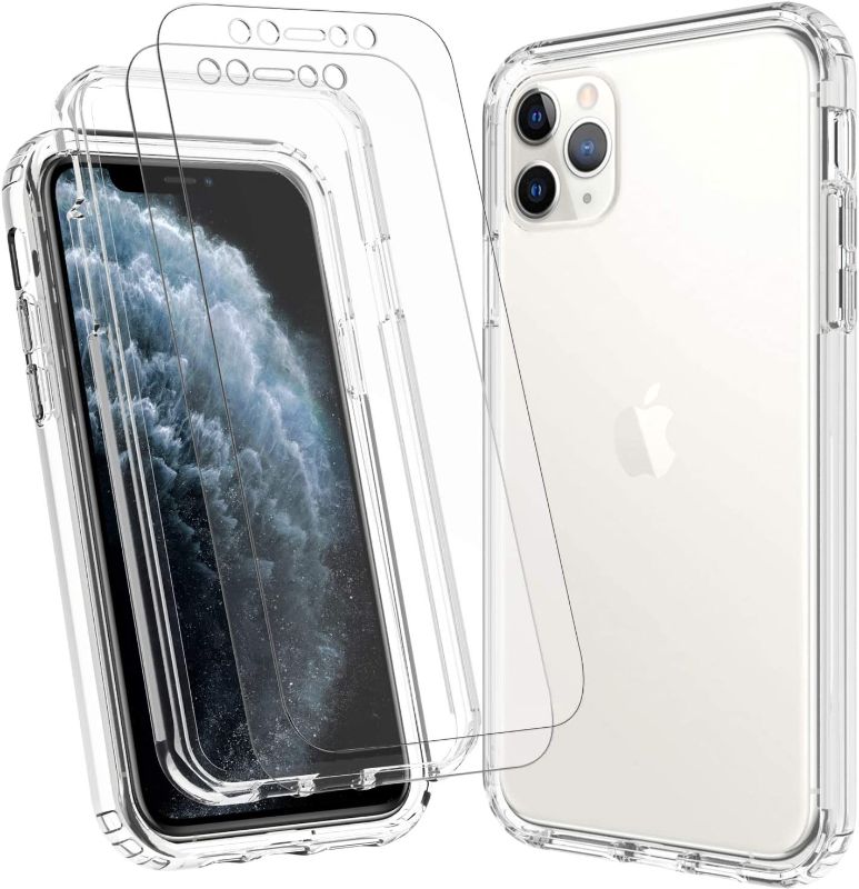 Photo 1 of APLO Compatible for iPhone 11 Pro Case with [2 x Tempered Glass Screen Protector] Clear 360 Full Body Coverage Silicone Protective 12 ft Shockproof Phone Case Cover for iPhone 11 Pro 5.8 Inch, Clear
