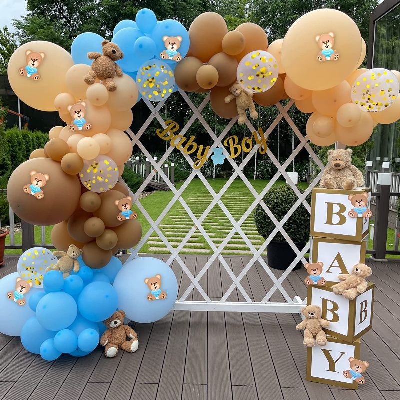 Photo 1 of 134 Piece Premium Teddy Bear Baby Shower Decorations for Boy | 2 in 1 Set - Balloon Garland Arch | Boxes | Baby Boy Banner and Teddy Bear Cutouts for a Memorable Themed Baby Shower Party
