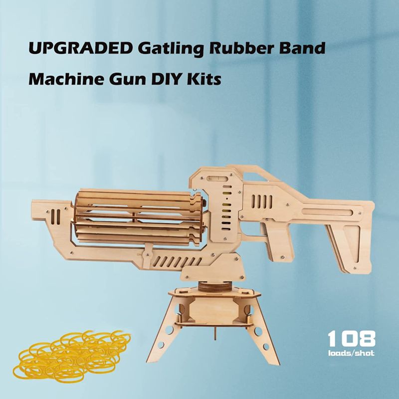 Photo 1 of Benarita 3D Wooden Puzzle Stem Toy Gun Gatling Rubber Band Machine Gun DIY Kits for Teens and Adults Maximum Loaded Bombs 108
