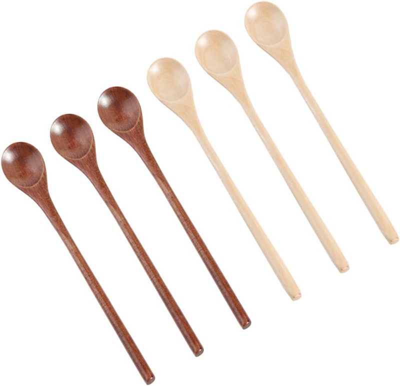 Photo 1 of 6 Pcs Wooden Spoon,DanziX 8 Inches Wood Spoons Mixing Stirring Soup Coffee Iced Tea Spoon Used for Kitchen Cooking-Light Brown,Deep Brown
