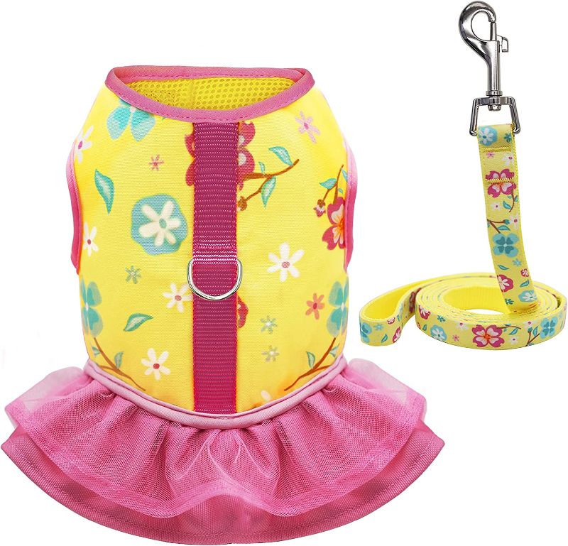 Photo 1 of azuza Dog Dresses Puppy Harness and Leash Set Comfy Breathble Summer Scent Cute Pineapple Harness Dress Stylish Dog Dresses for Small Dogs S (Chest Girth 17"-20")
