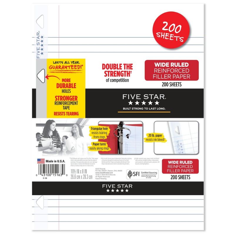 Photo 1 of 6 PACK Five Star 200ct Wide Ruled Filler Paper
