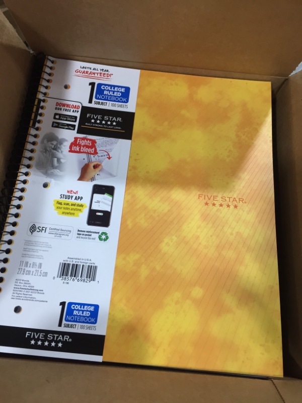 Photo 2 of 12PACK Five Star 1 Subject College Ruled Spiral Notebook

