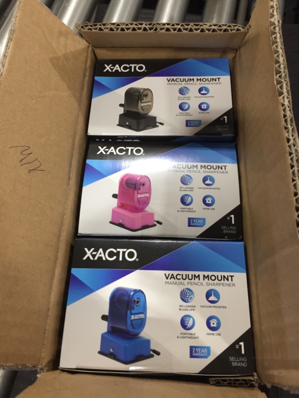 Photo 2 of 3 PACK X-ACTO Bulldog Manual Pencil Sharpener with Vacuum Mount Colors May Vary 1 Count - VARIOUS COLORS 
