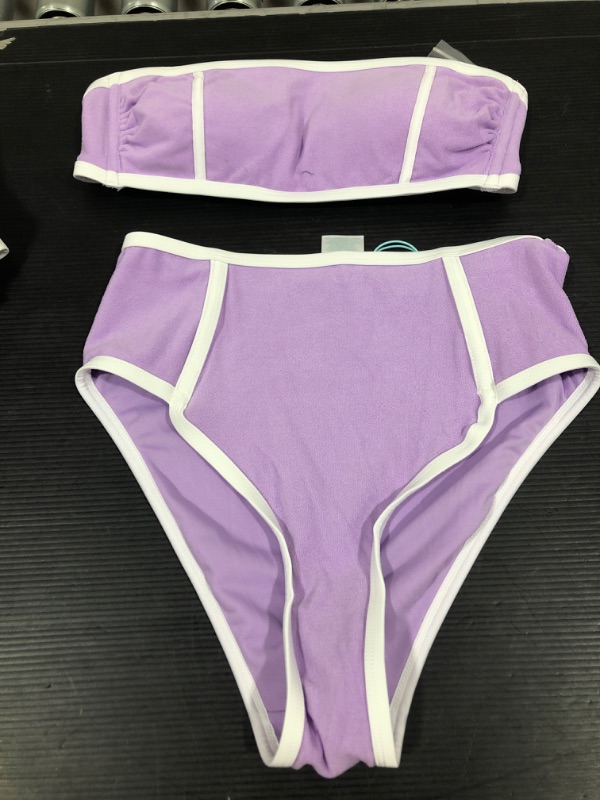 Photo 1 of 2 PC set Women's  Terry Textured Solid High Waist Bikini Bottom - Kona Sol™ SIZE SMALL
