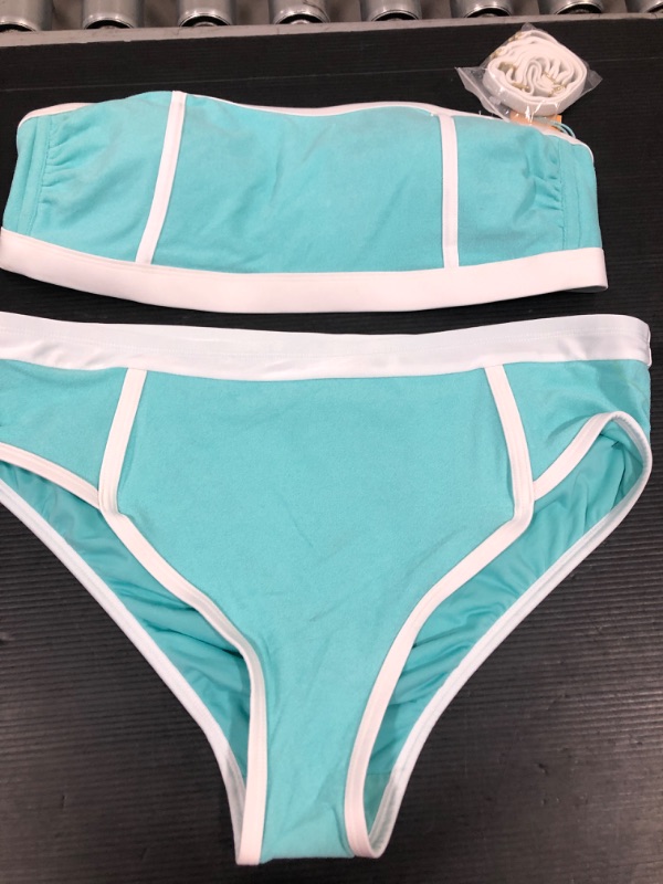 Photo 1 of 2 pc Women's Terry Textured Solid High Waist High Leg Bikini Bottom - Kona Sol™ Turquoise Blue
SIZE X
