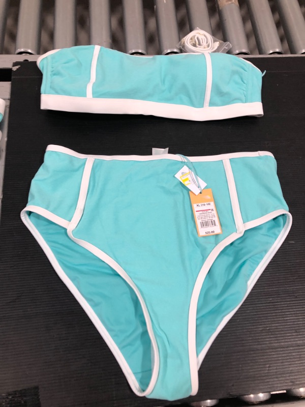 Photo 1 of 2 pc Women's Terry Textured Solid High Waist High Leg Bikini Bottom - Kona Sol™ Turquoise Blue
SIZE 1X
