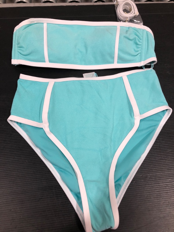 Photo 1 of 2 pc Women's Terry Textured Solid High Waist High Leg Bikini Bottom - Kona Sol™ Turquoise Blue
SIZE M
