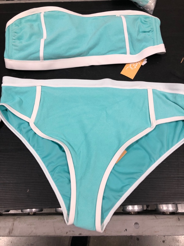 Photo 1 of   2 pc Women's Terry Textured Solid High Waist High Leg Bikini Bottom - Kona Sol™ Turquoise Blue
SIZE 2x
