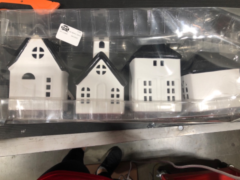 Photo 2 of 4pk Battery Operated Decorative Ceramic House White with Black Roof - Wondershop™

