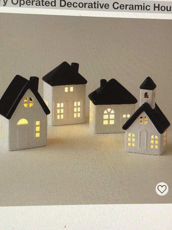 Photo 1 of 4pk Battery Operated Decorative Ceramic House White with Black Roof - Wondershop™

