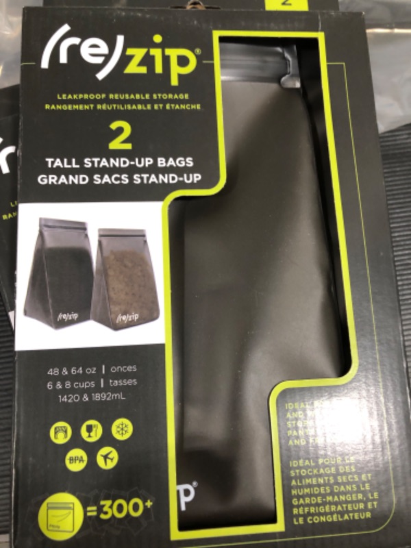 Photo 3 of (re)zip Reusable Stand Up Tall Leakproof Storage Bag - Gray - 2pk

