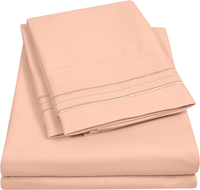 Photo 1 of 1500 Supreme Collection Queen Sheet Sets Peach - Luxury Hotel Bed Sheets and Pillowcase Set for Queen Mattress - Extra Soft, Elastic Corner Straps, Deep Pocket Sheets, Queen Peach
