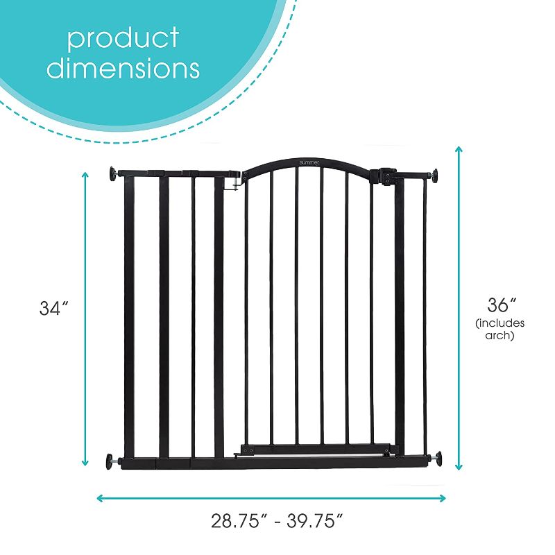 Photo 2 of Summer Extra Tall Decor Safety Baby Gate, Fits Openings 28.75-39.75" Wide, Metal, for Doorways & Stairways, 36" Tall Walk-Through Baby & Pet Gate, Black, One Size