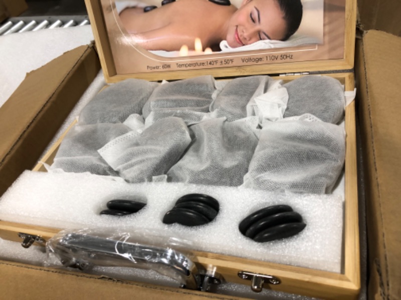 Photo 2 of 16PCS Hot Stones for Massage with Bamboo Warmer, Basalt Hot Massage Stones with Heater Box, Electric Hot Stone Massage Set for Professional or Home Spa, Relaxing, Healing, Pain Relief 