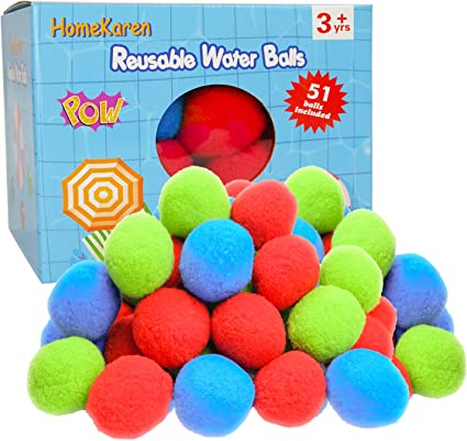 Photo 1 of Homekaren 51 Water Balls Reusable, Cotton Balls for Water Fight Outdoor, Splash Summer Fun Toys for Kids Outside, Water Balloons Fight Accessories for Pool Trampoline and Beach (RBG)