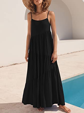 Photo 1 of ANRABESS Women’s Summer Casual Loose Sleeveless Spaghetti Strap Asymmetric Tiered Beach Maxi Long Dress large 