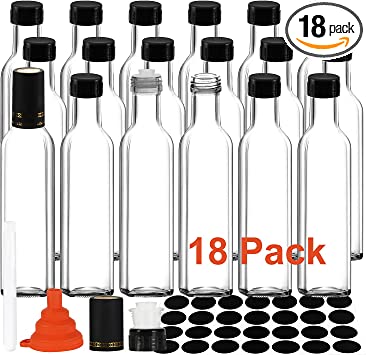 Photo 1 of 18 Pack Hot Sauce Bottles, YULEER 8.5 oz Square Glass Bottles with Leak Proof Screw Black Cap for Canning Sauce Bottles Suitable for Salad Dressing, Hot Sauce Bottles with Labels
