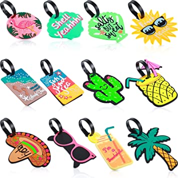 Photo 1 of 12 Pieces Funny Luggage Tags Cute Travel Baggage Bag Tags Luggage Identifier Colorful Suitcase Labels for Women Men (Beach Series)