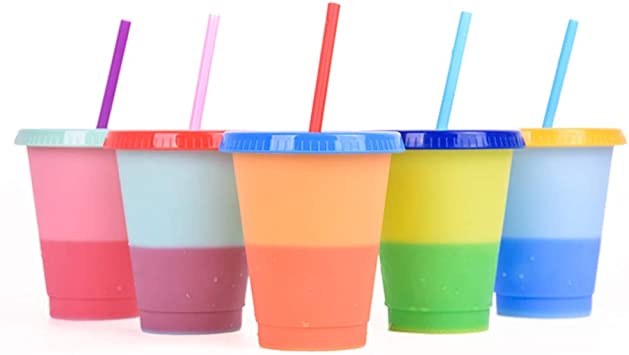 Photo 1 of 16 oz Color Changing Cups,5 Colors of Plastic Cups Reusable Tumbler with Lids and Straws,Adult Children Cold Drink Cups, Smoothie Cups, Iced Coffee Cups, Party Cups,Set 0f 5