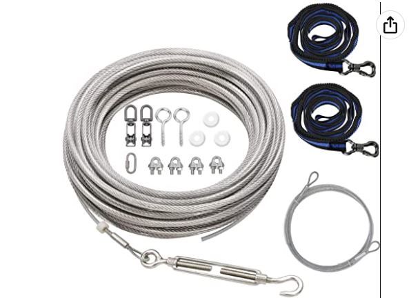 Photo 1 of 100ft Dog Trolley Runner Cable for 2 Dogs, Dog Tie Out Cable for Small, Medium, Large Dogs up to 200lbs