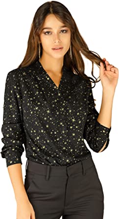 Photo 1 of Allegra K Women's Metallic Vintage Long Sleeve Gilding Shiny Dots Stars Blouse Top