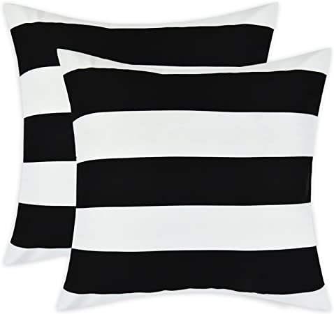 Photo 1 of 2 Pack Throw Pillow Covers, Black White Pillow Covers, Stripe Decorative Pillow Case, Farmhouse Striped Cushion Cover for Sofa Couch Chair Bed, 16 x 16 Inches
