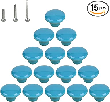 Photo 1 of 15PCS Blue Glossy Ceramic Knobs Button Round Mushroom Cabinet Dresser Vintage Pulls Door Handles Cupboard Wardrobe Drawer, Dia. 1.5 inch 38mm
