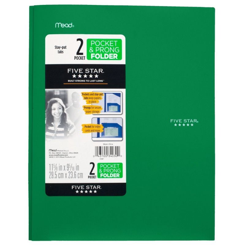 Photo 1 of Five Star 2 Pocket Plastic Folder with Prongs
Grey/green pack of 24