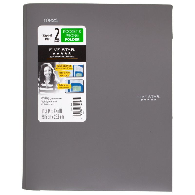 Photo 2 of Five Star 2 Pocket Plastic Folder with Prongs
Grey/green pack of 24