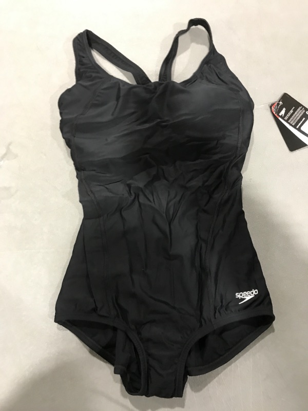 Photo 2 of [Size 6] Speedo Womens Racerback Solid One-Piece Swimsuit- Black
