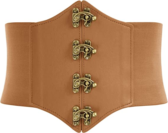 Photo 1 of [Size S] Scarlet Darkness Womens Steampunk Pirate Costumes Corset Belts Retro Buckle Wide Waist Cincher- Light Brown
