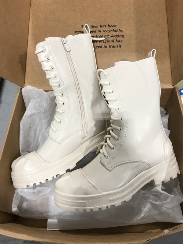 Photo 1 of [Size Unknown- Looks like a 8/9] Women's Combat Style Tall Boot-  Cream/White