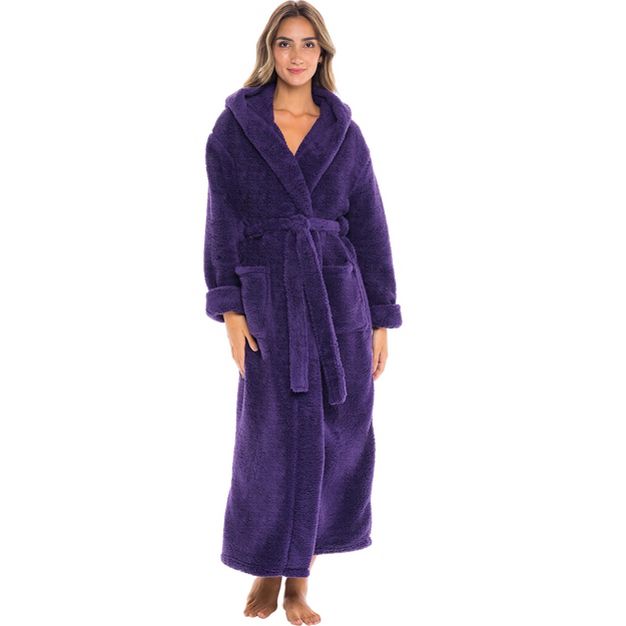 Photo 1 of Alexander Del Rossa Women's Warm Fleece Robe with Hood, Long Plush Hooded Bathrobe (XL)

