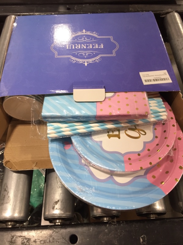 Photo 1 of 125 Pcs Gender Reveal Party Decorations, Boy or Girl Gender Reveal Plates and Napkins and Cups Supplies 
