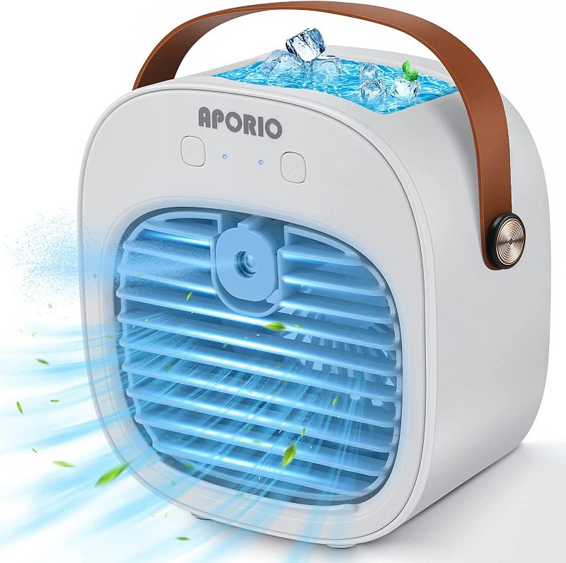 Photo 1 of aporio Portable Air Conditioner-5200mAh Rechargeable Personal Air Cooler with 3 Speeds Duration 5-10 hrs, Quiet Mini Air Conditioner Fan, Desk Cooling Fan for Home, Bedroom, Travel, and Office
