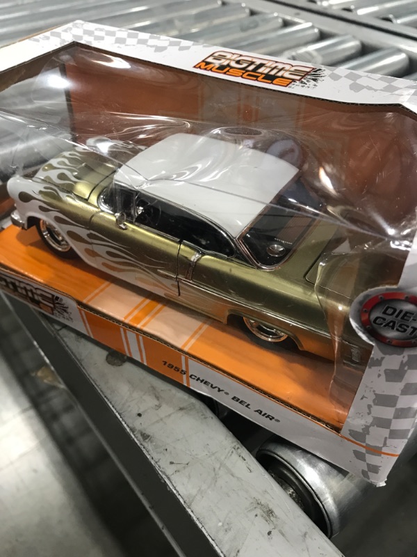 Photo 2 of 1955 Chevy Bel Air White and Gold with Flames Bigtime Muscle Series 1/24 Diecast Model Car by Jada 32917
