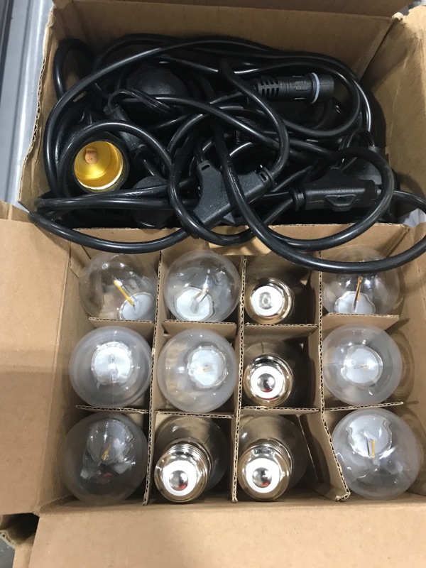 Photo 2 of Beilf Large Capacity Solar Powered Outdoor String Lights, Waterproof IP65, Faster Charging, 5200mAh, 12 Pcs Shatterproof Edison LED Bulbs, Solar Bistro Lights Outdoor for Backyard Patio Porch Café
