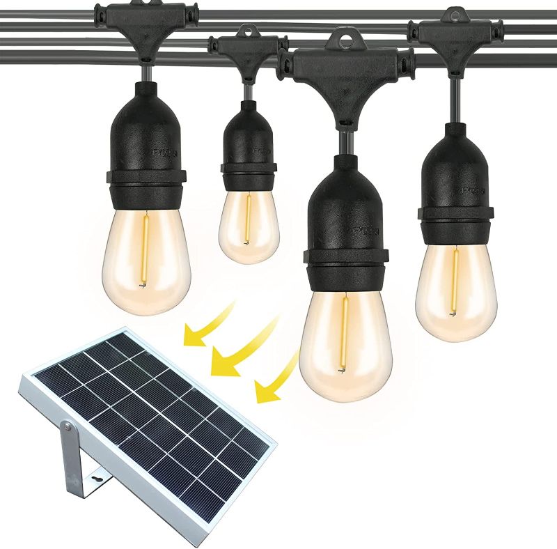 Photo 1 of Beilf Large Capacity Solar Powered Outdoor String Lights, Waterproof IP65, Faster Charging, 5200mAh, 12 Pcs Shatterproof Edison LED Bulbs, Solar Bistro Lights Outdoor for Backyard Patio Porch Café
