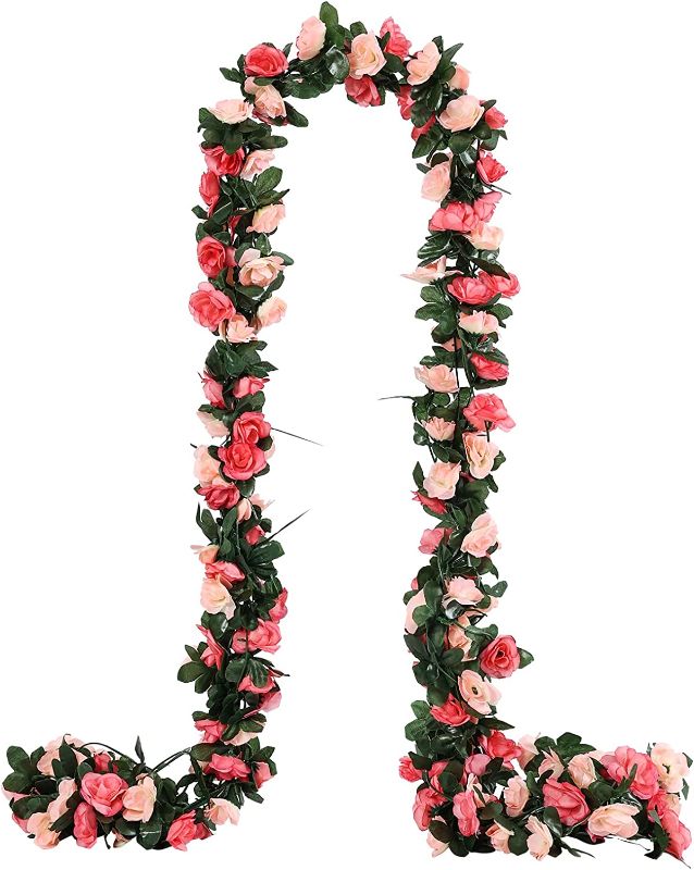 Photo 1 of 4Pcs 32.8FT Fake Rose Vine Plants Artificial Rose Vine, Hotel Wedding Garden Home Party Corridor Patio Hanging Floral Craft Decor?Pink?
