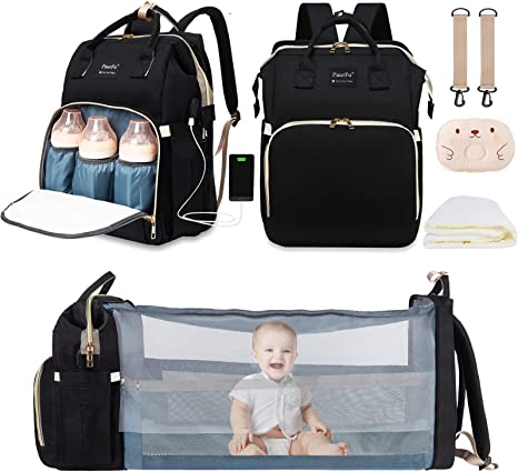 Photo 1 of 8 in 1 Diaper Baby Bag with Changing Station, Foldable Bassinet, Unique Mosquito Net and USB Charge Port……