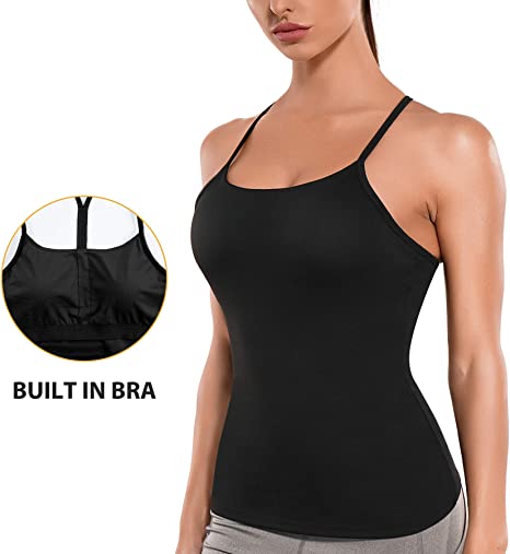 Photo 1 of 
REYEOGO Workout Tank Top Y Racerback Yoga Shirt Built in Shelf Bra for Women Sport Spaghetti Strap Camisole Athletic Vest - size large 