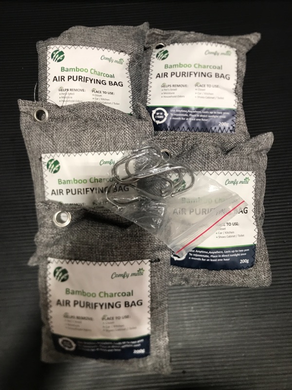 Photo 2 of 5 Pack Bamboo Charcoal Air Purifying Bags with Hooks