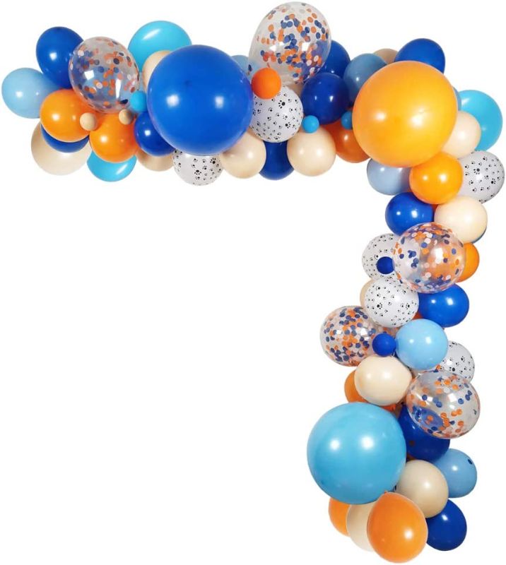 Photo 1 of 115 Pack Blue Orange Dog Theme Party Balloons Garland Decorations, 18" 10" 5" Bulk Balloons Blue Orange Skin Colors for Kids Family Birthday Party Supplies