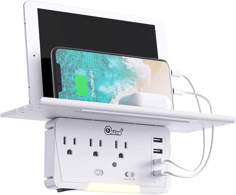 Photo 1 of Socket Outlet Shelf, ON2NO Surge Protector Wall Outlet, 3AC Outlet and 4 USB Charging Ports, Electric Outlet Extender with Built-in Shelf and Smart Night Light to Create Charging Station in Home