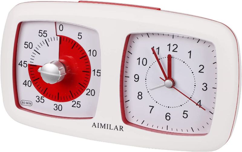 Photo 1 of 60 Minutes Visual Timer with Alarm Clock - AIMILAR 2-in-1 Silent Countdown Timer Clock Time Management Tool for Kids Students Teachers Home Kitchen Classroom Meeting