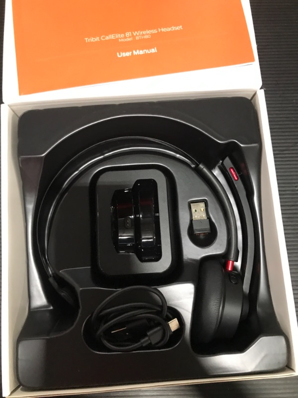 Photo 2 of Wireless Headset with Microphone, Tribit Bluetooth 5.0 Cell Phone Headphone Qualcomm QCC3020, AI Noise Canceling & CVC 8.0 for Home Office, Mute Button 50H Talk time, USB-A Dongle for PC, CallElite81