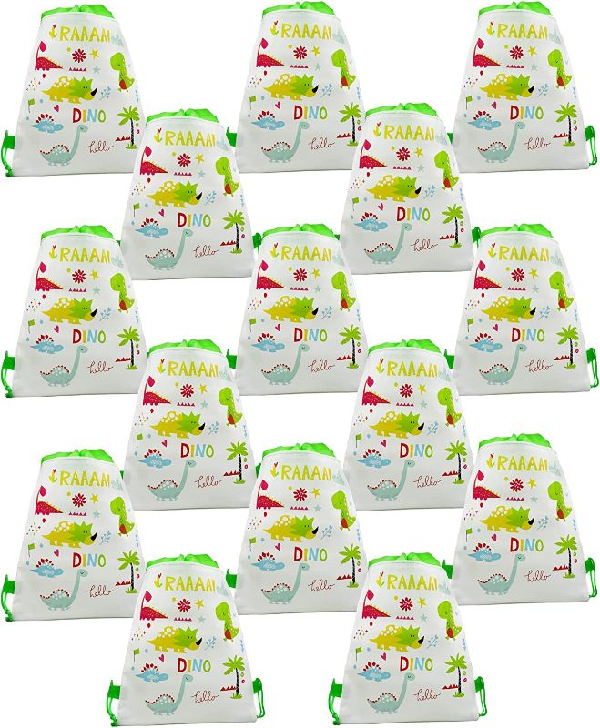 Photo 1 of 15 Pack Dinosaur Party Favors Bags, 14 inch x 11 inch Dinosaur Theme Gift Bags, Birthday Party Supplies for Baby Boys and Girls, Storage Backpack Goodie Bag Drawstring Bag