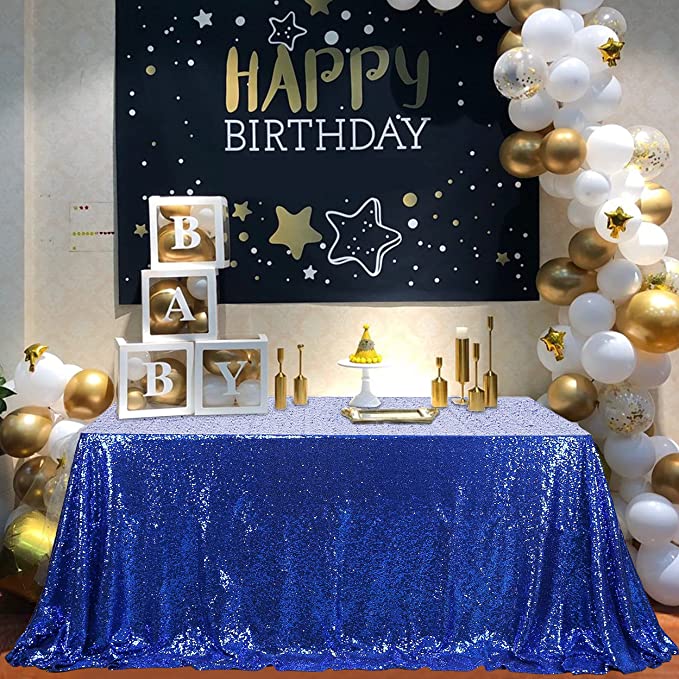 Photo 1 of 60" x 85" Royal Blue Sequin Tablecloth Rectangle Sparkle Tablecloth for Party Dinner Banquet Festival Wedding Anniversary Exhibition Dessert Table
