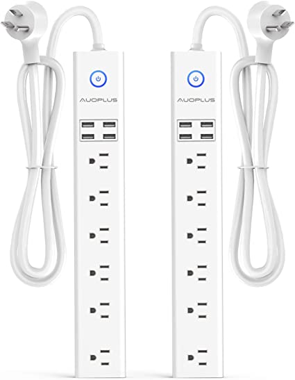 Photo 1 of 2 Pack Surge Protector Power Strip - 10FT Long Extension Cord with Multiple Outlets, 6 Widely Outlets 4 USB Charging Ports, Flat Plug Overload Surge Protection, Wall Mount for Home, Office ETL Listed
